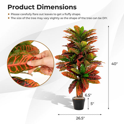 40 Inch Artificial Croton Tree with Colorful Variegated Leaves