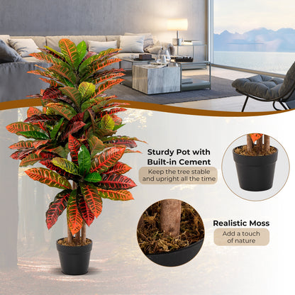 40 Inch Artificial Croton Tree with Colorful Variegated Leaves