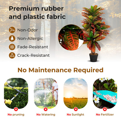 40 Inch Artificial Croton Tree with Colorful Variegated Leaves