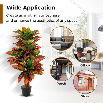 40 Inch Artificial Croton Tree with Colorful Variegated Leaves