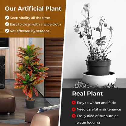 40 Inch Artificial Croton Tree with Colorful Variegated Leaves