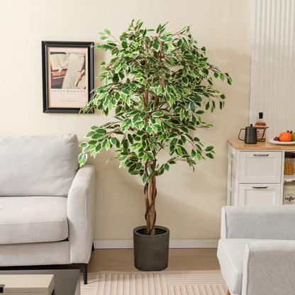 63" Lifelike Artificial Ficus Tree with 1008 Leaves, Realistic Trunk, and Dried Moss for Indoor Décor