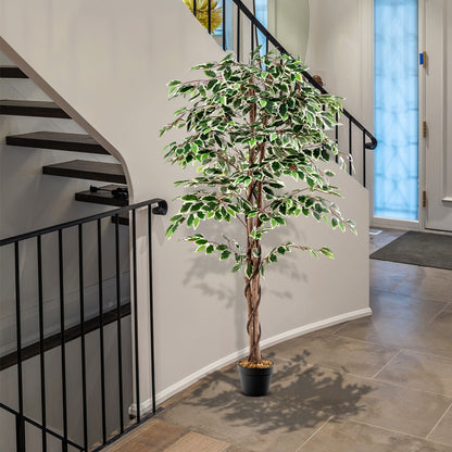 63" Lifelike Artificial Ficus Tree with 1008 Leaves, Realistic Trunk, and Dried Moss for Indoor Décor