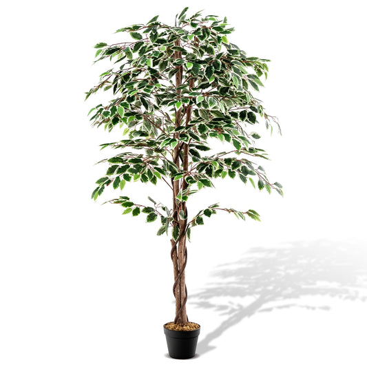 63" Lifelike Artificial Ficus Tree with 1008 Leaves, Realistic Trunk, and Dried Moss for Indoor Décor