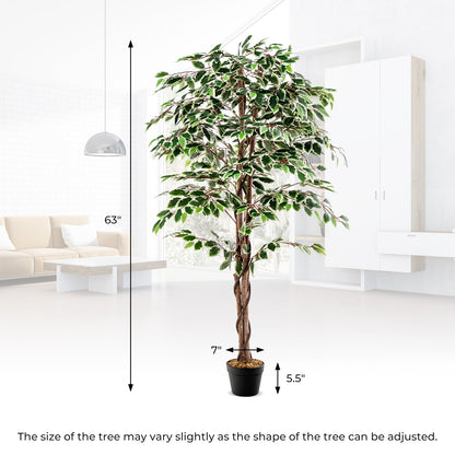 63" Lifelike Artificial Ficus Tree with 1008 Leaves, Realistic Trunk, and Dried Moss for Indoor Décor