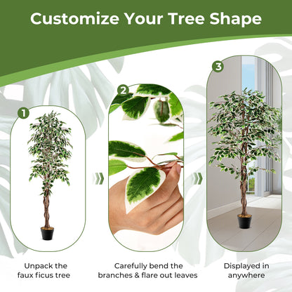 63" Lifelike Artificial Ficus Tree with 1008 Leaves, Realistic Trunk, and Dried Moss for Indoor Décor