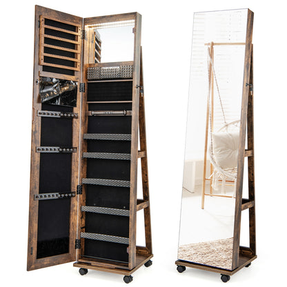 64 Inch Lockable Jewelry Armoire with Built-In LED Makeup Mirror, Large Storage, and Full-Length Mirror – Coffee