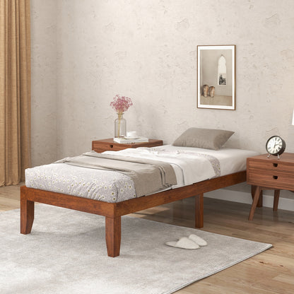 14 Inch Twin Size Solid Rubberwood Platform Bed Frame with Durable Wood Slat Support – Walnut