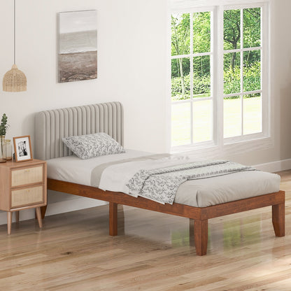 14 Inch Twin Size Solid Rubberwood Platform Bed Frame with Durable Wood Slat Support – Walnut