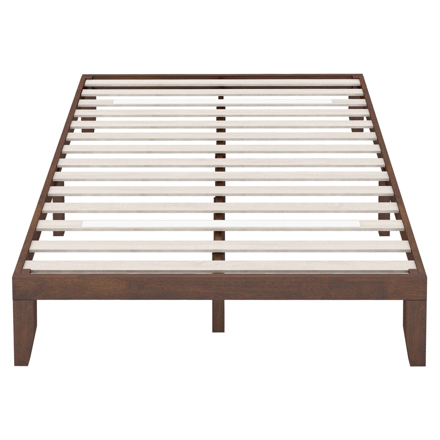 Modern 14 Inch Queen Size Wood Platform Bed Frame with Wood Slat Support - Walnut