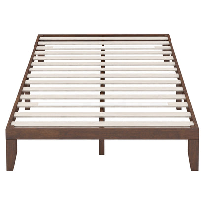 Modern 14 Inch Queen Size Wood Platform Bed Frame with Wood Slat Support - Walnut