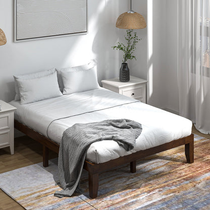 Modern 14 Inch Queen Size Wood Platform Bed Frame with Wood Slat Support - Walnut