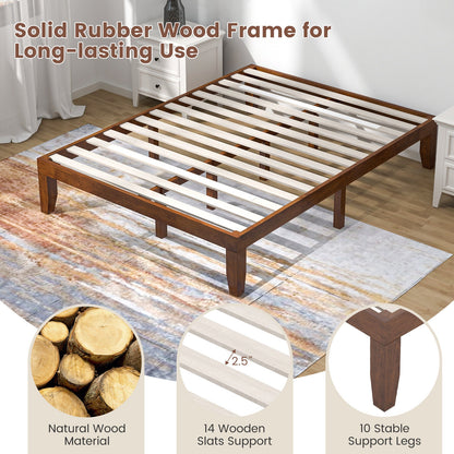 Modern 14 Inch Queen Size Wood Platform Bed Frame with Wood Slat Support - Walnut