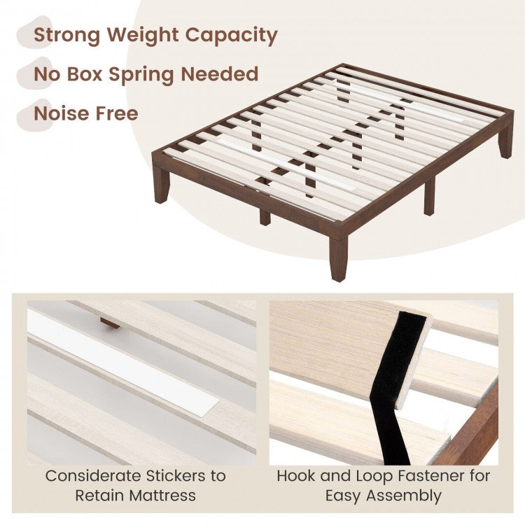 Modern 14 Inch Queen Size Wood Platform Bed Frame with Wood Slat Support - Walnut