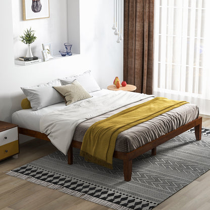 Modern 14 Inch King Size Wood Platform Bed Frame with Wood Slat Support - Walnut