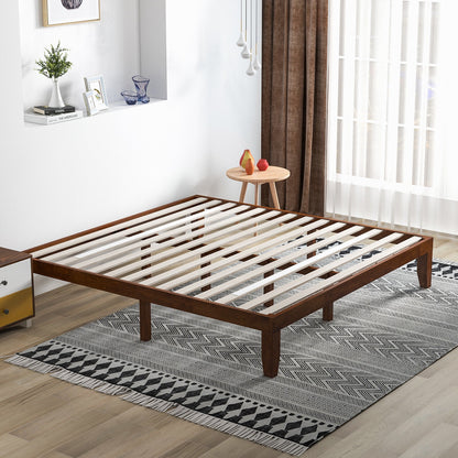 Modern 14 Inch King Size Wood Platform Bed Frame with Wood Slat Support - Walnut