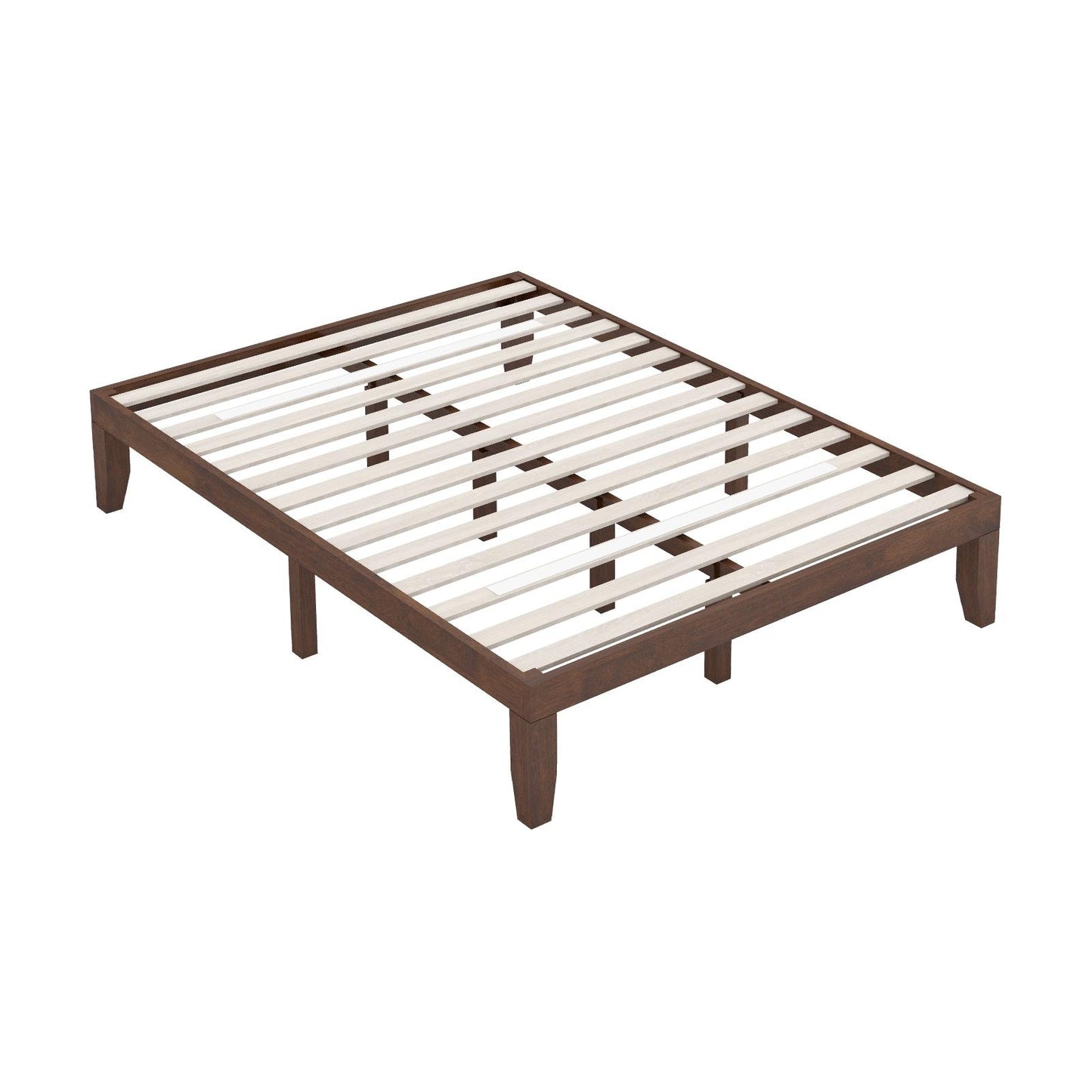 Modern 14 Inch King Size Wood Platform Bed Frame with Wood Slat Support - Walnut