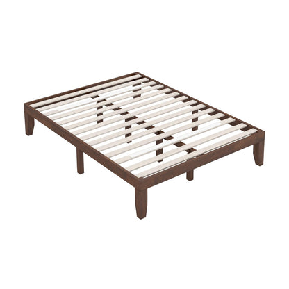 Modern 14 Inch King Size Wood Platform Bed Frame with Wood Slat Support - Walnut