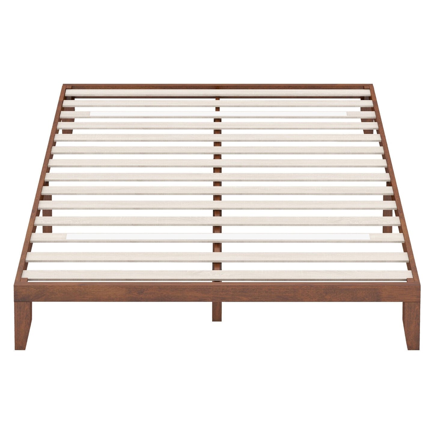Modern 14 Inch King Size Wood Platform Bed Frame with Wood Slat Support - Walnut