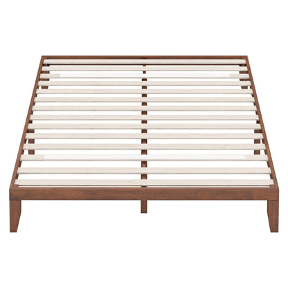 Modern 14 Inch King Size Wood Platform Bed Frame with Wood Slat Support - Walnut