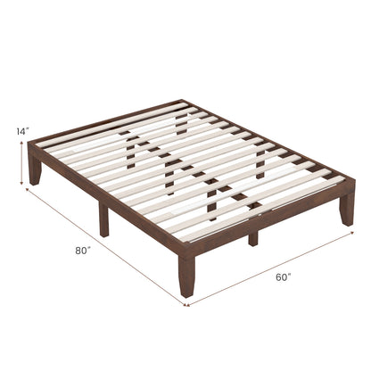 Modern 14 Inch King Size Wood Platform Bed Frame with Wood Slat Support - Walnut