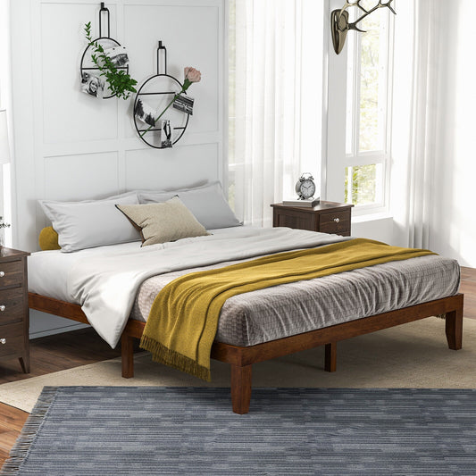 Modern 14 Inch King Size Wood Platform Bed Frame with Wood Slat Support - Walnut