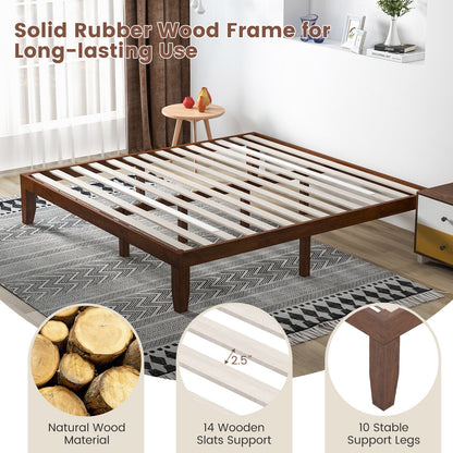Modern 14 Inch King Size Wood Platform Bed Frame with Wood Slat Support - Walnut