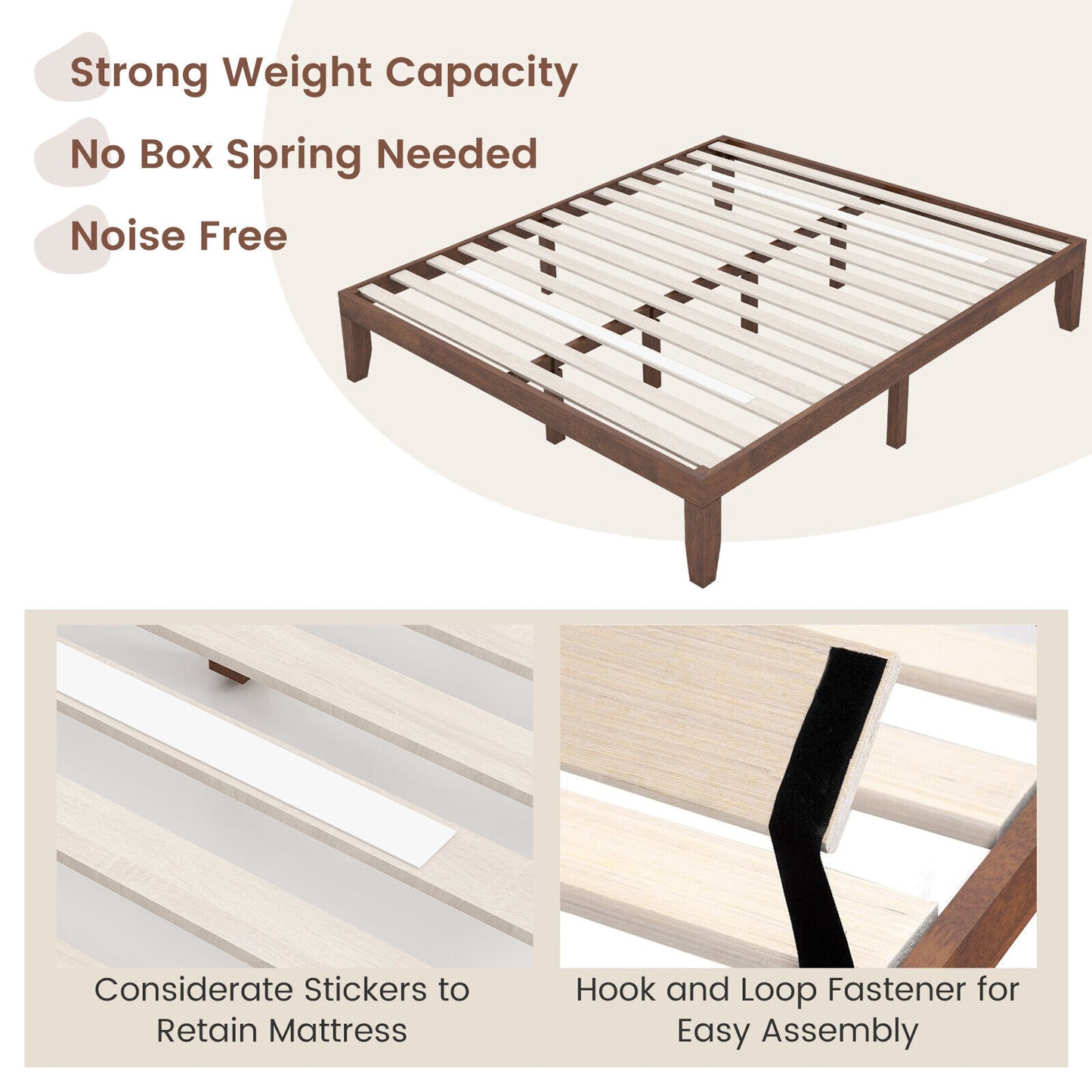 Modern 14 Inch King Size Wood Platform Bed Frame with Wood Slat Support - Walnut