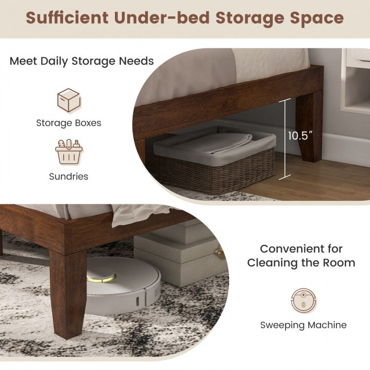 Modern 14 Inch King Size Wood Platform Bed Frame with Wood Slat Support - Walnut