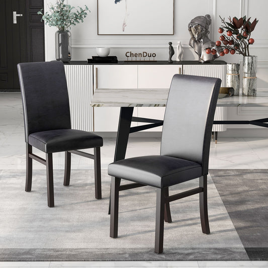 Set of 2 Upholstered Dining Chairs with Solid Rubber Wood Legs