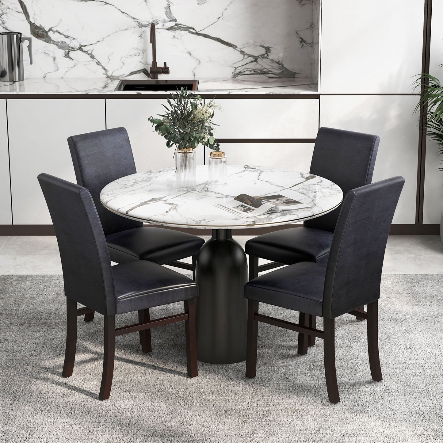 Set of 2 Upholstered Dining Chairs with Solid Rubber Wood Legs