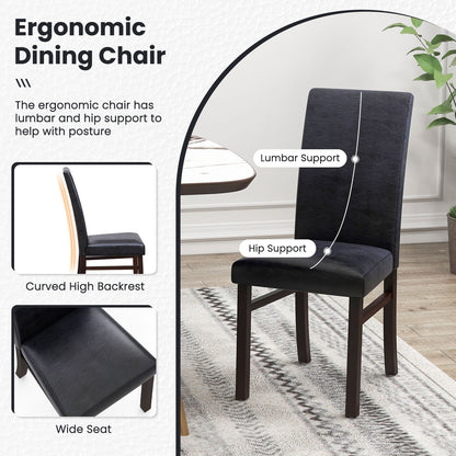 Set of 2 Upholstered Dining Chairs with Solid Rubber Wood Legs