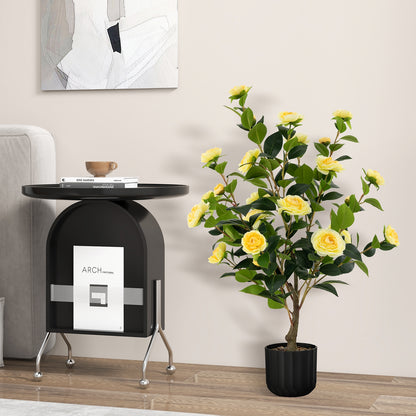 38 Inch Artificial Camellia Tree with Red, White, or Yellow Flowers in Cement Pot