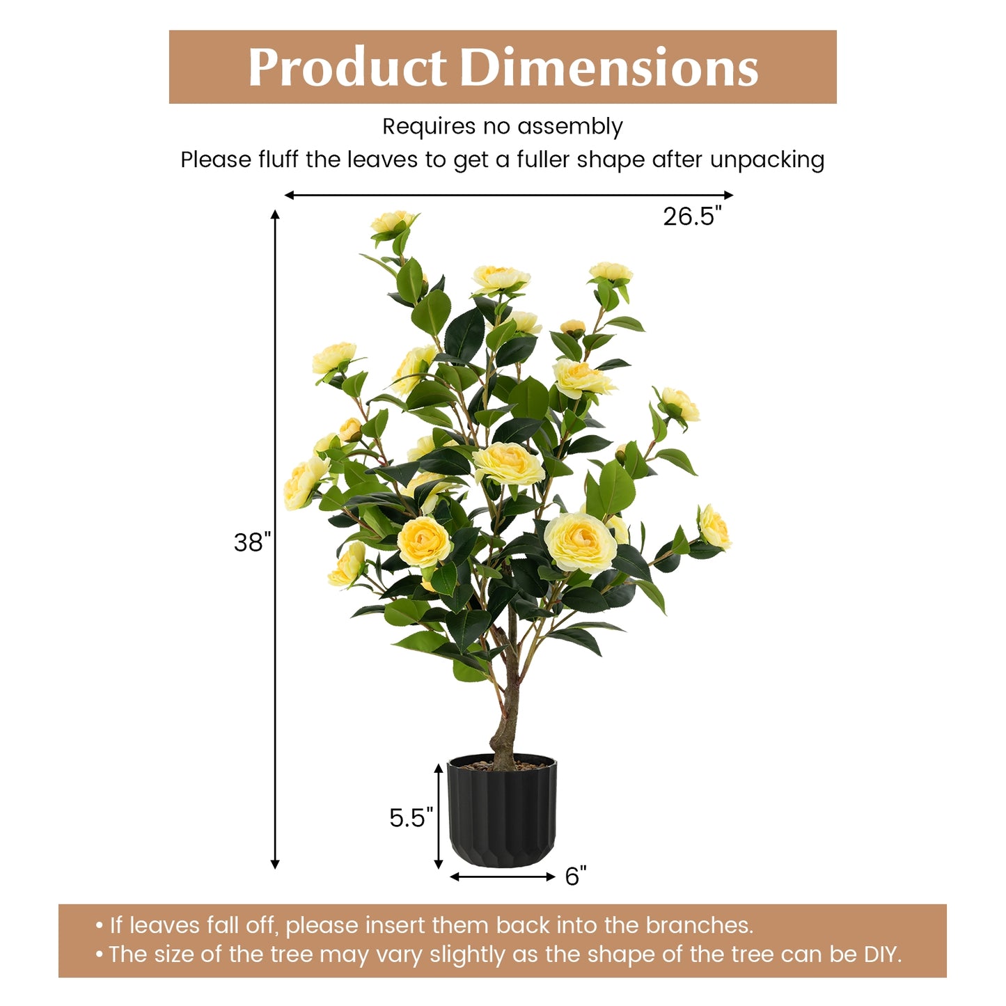 38 Inch Artificial Camellia Tree with Red, White, or Yellow Flowers in Cement Pot