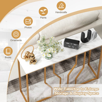 Elegant 44 Inch Console Table with White Faux Marble Top and Gold Base