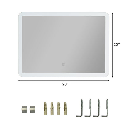 Touch Sensor LED Wall-Mounted Bathroom Mirror with Elegant Arc Corners