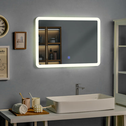 Touch Sensor LED Wall-Mounted Bathroom Mirror with Elegant Arc Corners