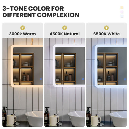 Touch Sensor LED Wall-Mounted Bathroom Mirror with Elegant Arc Corners