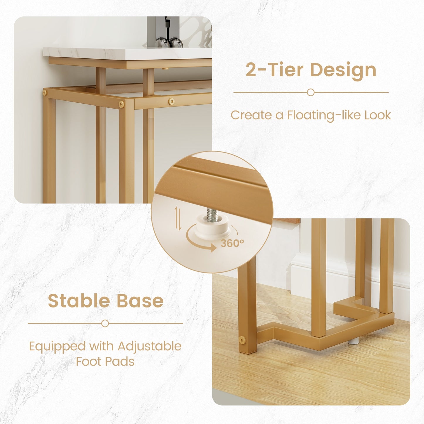Elegant Entryway Table with Gold Frame and Secure Design for Living Room