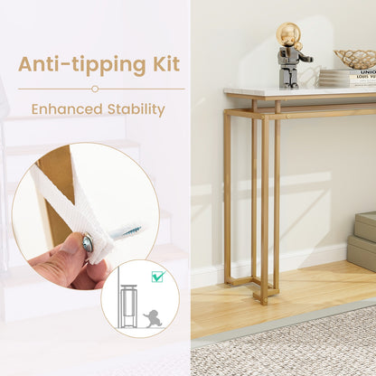 Elegant Entryway Table with Gold Frame and Secure Design for Living Room