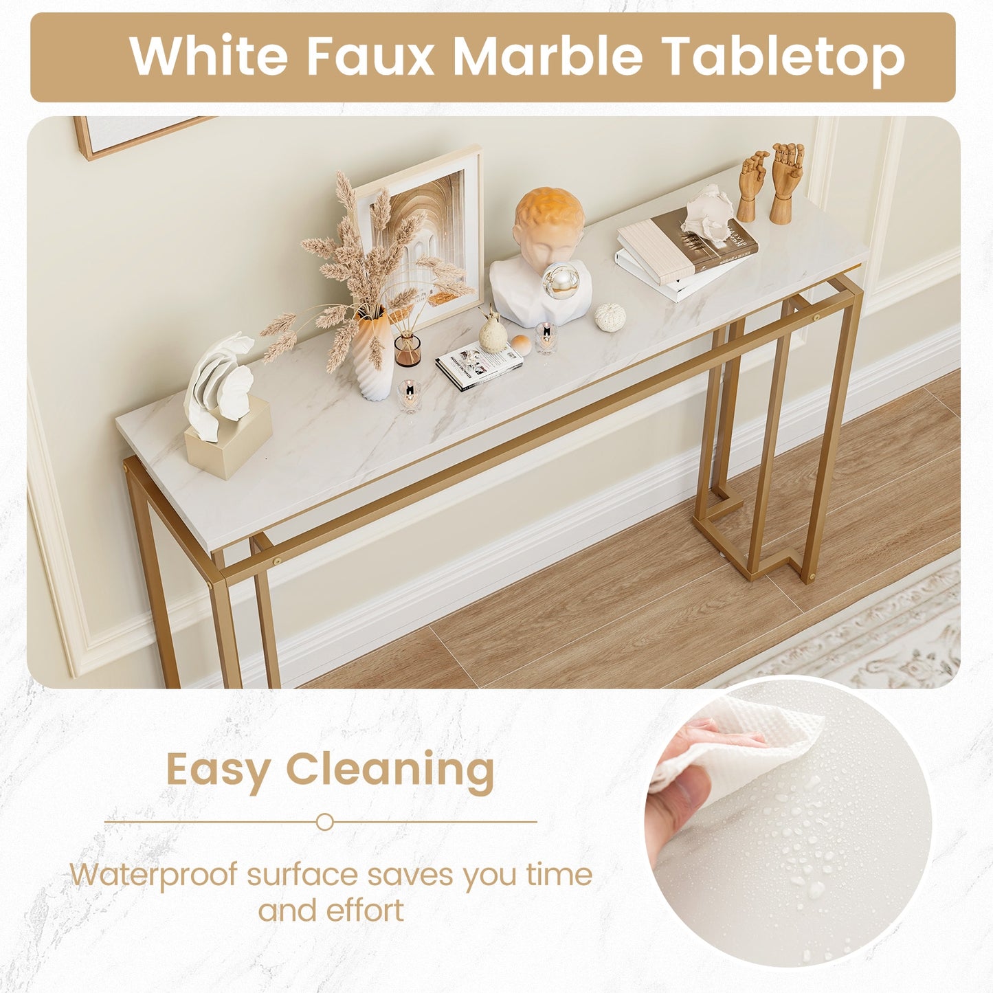 Elegant Entryway Table with Gold Frame and Secure Design for Living Room