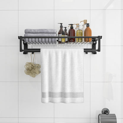 Foldable Space Aluminum Towel Rack with Storage Basket and Hooks