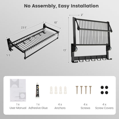 Foldable Space Aluminum Towel Rack with Storage Basket and Hooks