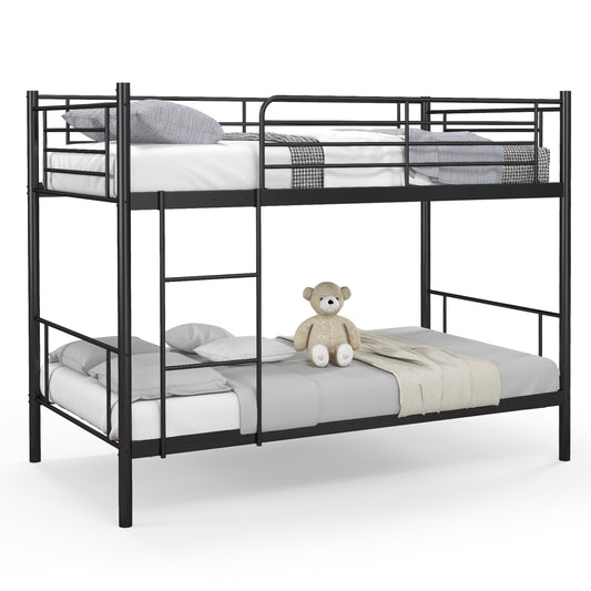 Sturdy Metal Bunk Bed with Ladder and Full-Length Guardrails for Safety - Black