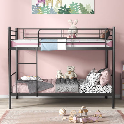 Sturdy Metal Bunk Bed with Ladder and Full-Length Guardrails for Safety - Black