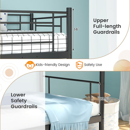 Sturdy Metal Bunk Bed with Ladder and Full-Length Guardrails for Safety - Black
