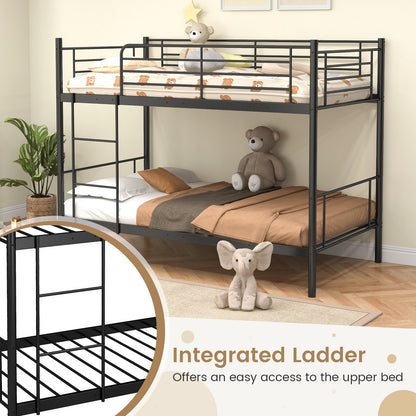 Sturdy Metal Bunk Bed with Ladder and Full-Length Guardrails for Safety - Black
