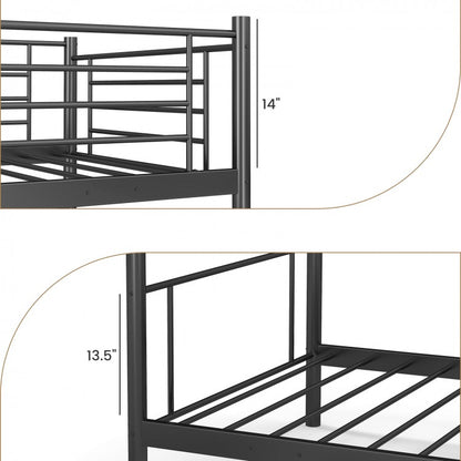 Sturdy Metal Bunk Bed with Ladder and Full-Length Guardrails for Safety - Black