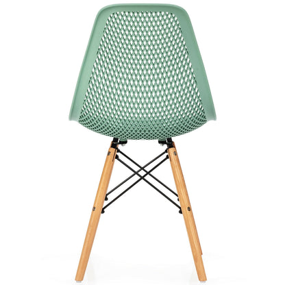 Set of 2 Modern Plastic Hollow Dining Chairs with Wooden Legs for Home and Office - Green