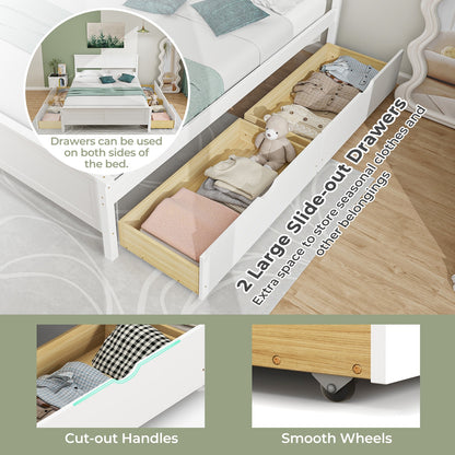 Full Size Platform Bed Frame with Storage Drawers & Solid Wood Headboard – Elegant White Design